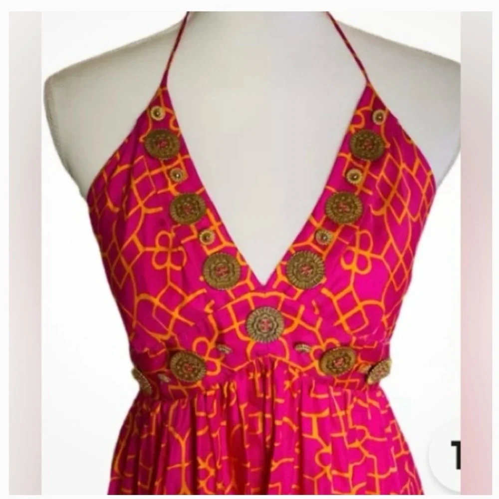 Milly Vibrant Pink Halter Maxi Dress EUC - Picture 2 of 8